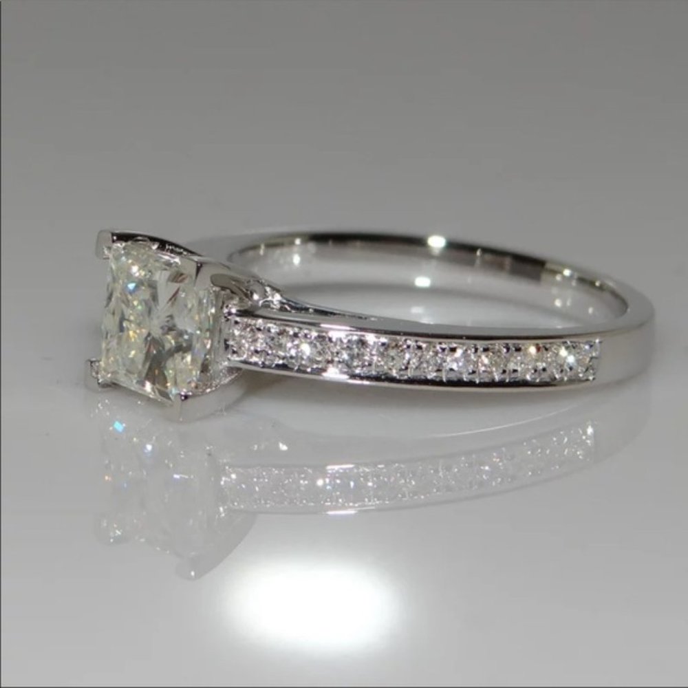 925 Sterling Silver Princess Square Simulator Diamond Ring Wedding Engagement - Picture 3 of 5
